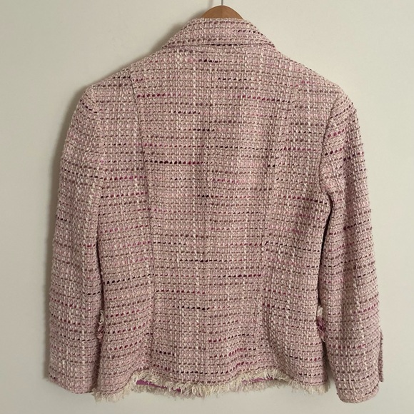BOUCLE JACKET Lavender Pink & Beige 3/4 Length Sleeve Button Front Size SMALL - Picture 5 of 7
